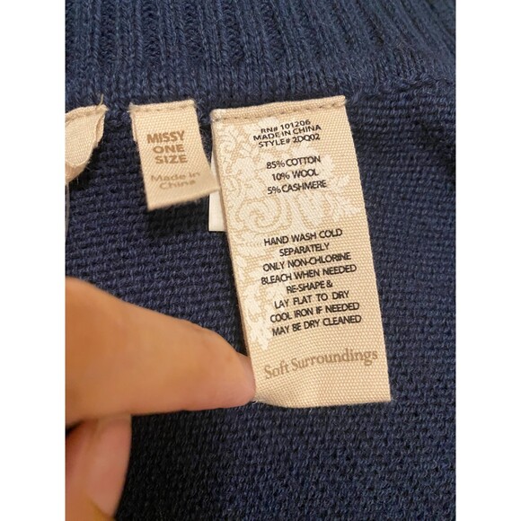 SOFT SURROUNDINGS Blue Sweater Turtle Neck Poncho Asymmetrical Hem Size Missy 1 - Picture 7 of 7